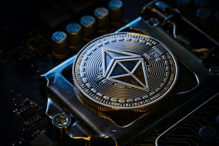 The Ethereum coin on a coinholder